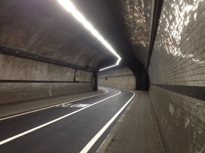 Below ground - walking through the Rotherhithe Tunnel in east London. I'd always wanted to do this walk too!